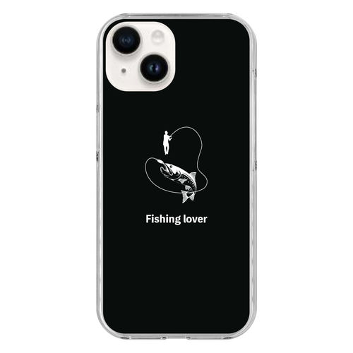 釣りイラスト（白）（Fishing lover） iPhone15 (透明)(ハードケース)