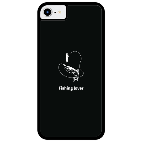 釣りイラスト（白）（Fishing lover） iPhoneSE2/SE3 プリントパネルラバーケース