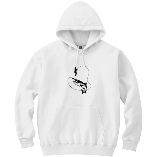 釣りイラスト（黒） 軽量プルパーカー (長袖プリント)