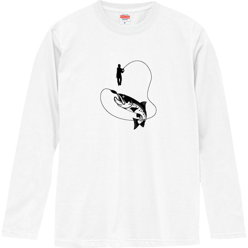 釣りイラスト（黒） ロングスリーブTシャツ