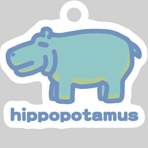 お昼が楽しみなカバ（あお） ダイカットアクリルキーホルダー(4×4cm)