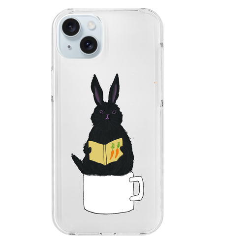 黒うさぎの読書 iPhone15 Plus (透明) (ハードケース)