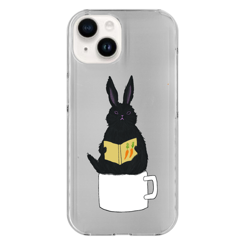 黒うさぎの読書 iPhone15 (透明)(ハードケース)