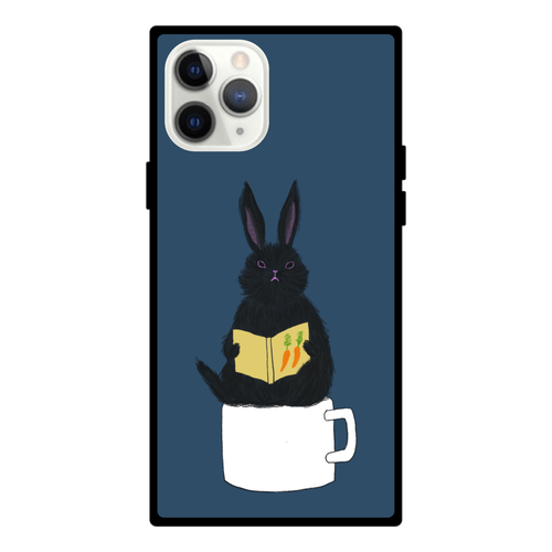 黒うさぎの読書 iPhone11 Pro スクエア型強化ガラスケース 