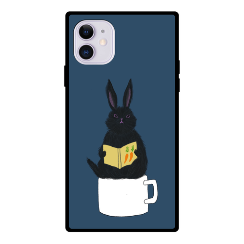 黒うさぎの読書 iPhone11 スクエア型強化ガラスケース 