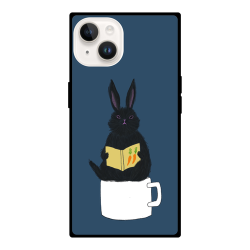 黒うさぎの読書 iPhone 14 背面強化ガラス(スクエア)