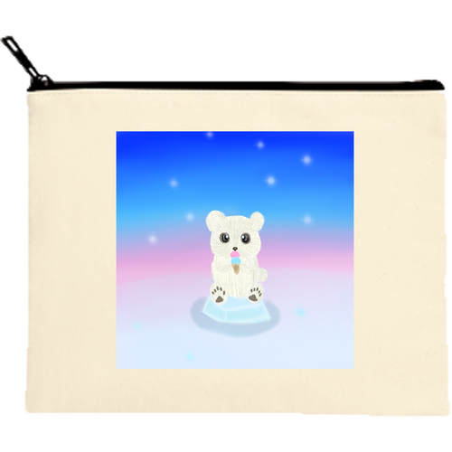 アイス大好きくまさん/夏モチーフ・動物 キャンバスフラットポーチ（M）【白プリント有】