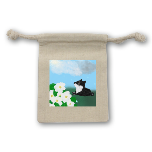 柴犬と雨上がりの空/自分用・プレゼント用に コットン巾着（SS）