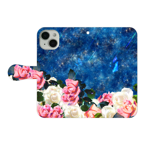 星空と薔薇デザイン iPhone14 手帳型スマホケース