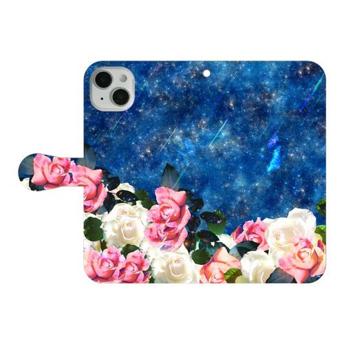 星空と薔薇デザイン iPhone14 Plus 手帳型スマホケース