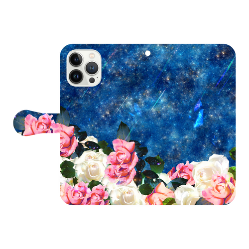 星空と薔薇デザイン iPhone13 Pro Max 手帳型スマホケース