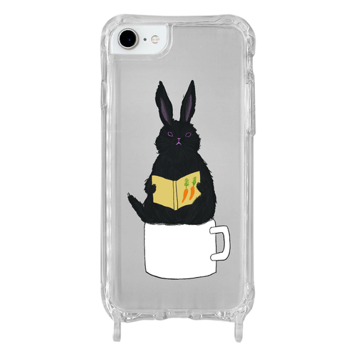 黒うさぎの読書 iPhone SE(第2世代･第3世代)/8/7/6s/6用リング型 ストラップホール付き　クリアケース