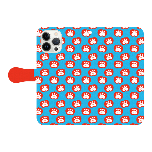 肉球リンゴの手帳型スマホケース【赤リンゴ】 iPhone13 Pro Max 手帳型スマホケース