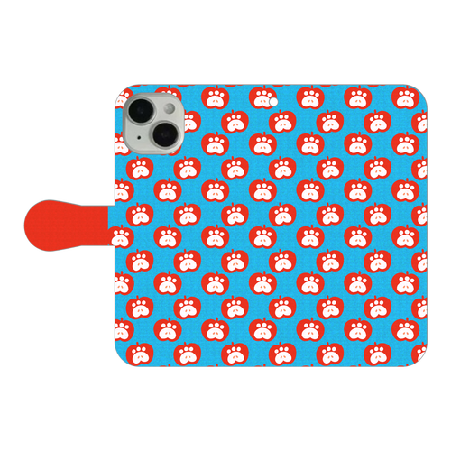 肉球リンゴの手帳型スマホケース【赤リンゴ】 iPhone14 手帳型スマホケース