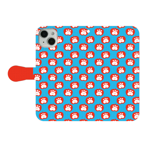 肉球リンゴの手帳型スマホケース【赤リンゴ】 iPhone14 Plus 手帳型スマホケース