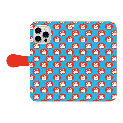 肉球リンゴの手帳型スマホケース【赤リンゴ】 iPhone15 Pro Max 手帳型スマホケース