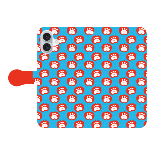 肉球リンゴの手帳型スマホケース【赤リンゴ】 iPhone16 Plus 手帳型スマホケース