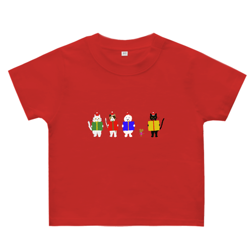 ねこ、ねずみ、雪だるまのクリスマスプレゼント ヘビーウェイトベビーＴシャツ