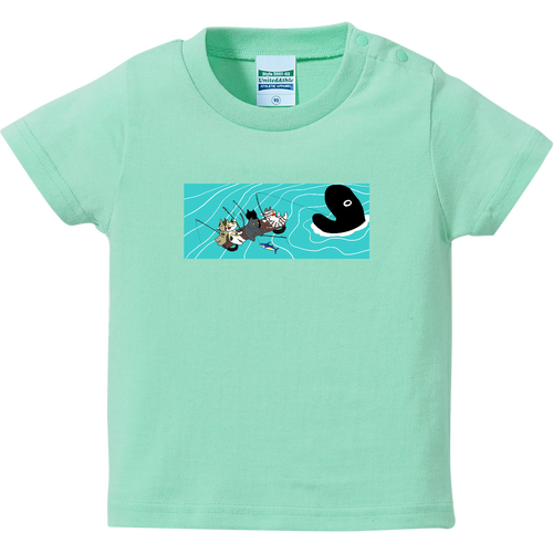 ねこの魚釣り ハイクオリティーベビーTシャツ
