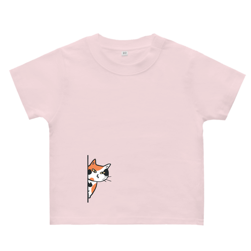 のぞき見ネコ　三毛猫 ヘビーウェイトベビーＴシャツ