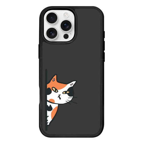 のぞき見ネコ　三毛猫 iPhone16ProMax プリントパネルラバーケース