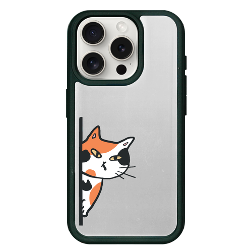 のぞき見ネコ　三毛猫 iPhone15Pro プリントパネルラバーケース