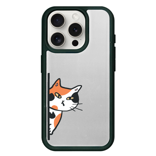 のぞき見ネコ　三毛猫 iPhone15Pro プリントパネルラバーケース