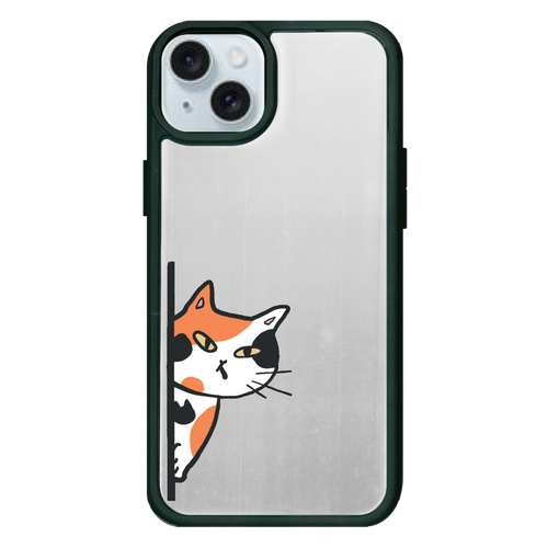 のぞき見ネコ　三毛猫 iPhone15plus プリントパネルラバーケース