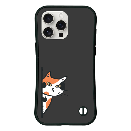 のぞき見ネコ　三毛猫 iPhone15 ProMax 耐衝撃吸収グリップケース