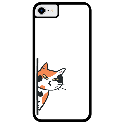 のぞき見ネコ　三毛猫 iPhoneSE2/SE3 プリントパネルラバーケース