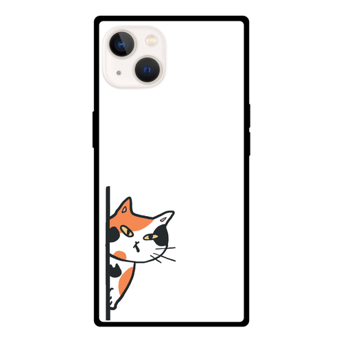 のぞき見ネコ　三毛猫 iPhone 13 背面強化ガラス(スクエア)