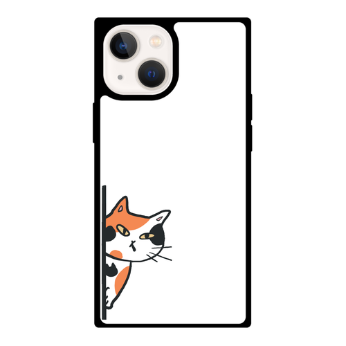 のぞき見ネコ　三毛猫 iPhone 13 mini 背面強化ガラス(スクエア)