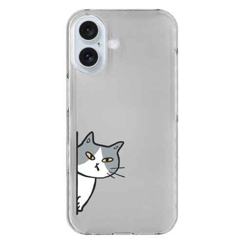 のぞき見ねこ iPhone16 (透明)(ハードケース)