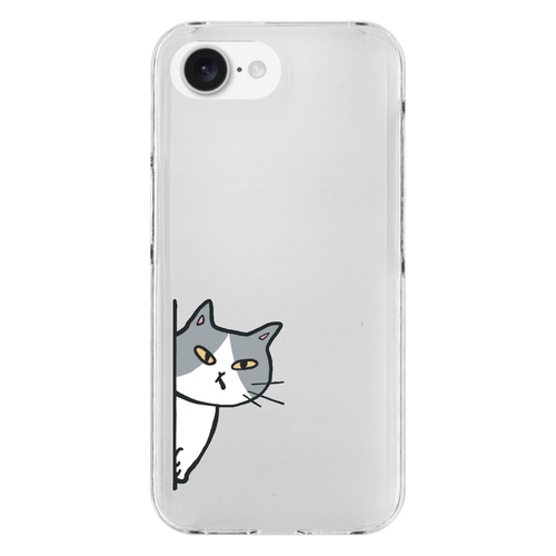 のぞき見ねこ iPhone16e (透明)(ハードケース)