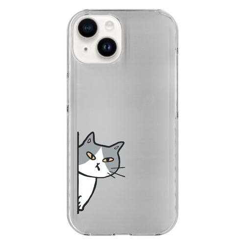 のぞき見ねこ iPhone15 (透明)(ハードケース)
