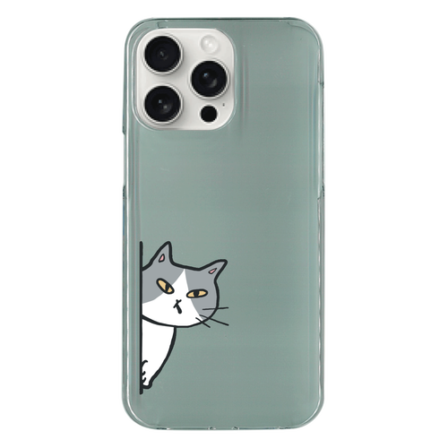 のぞき見ねこ iPhone15 Pro Max (透明) (ハードケース)