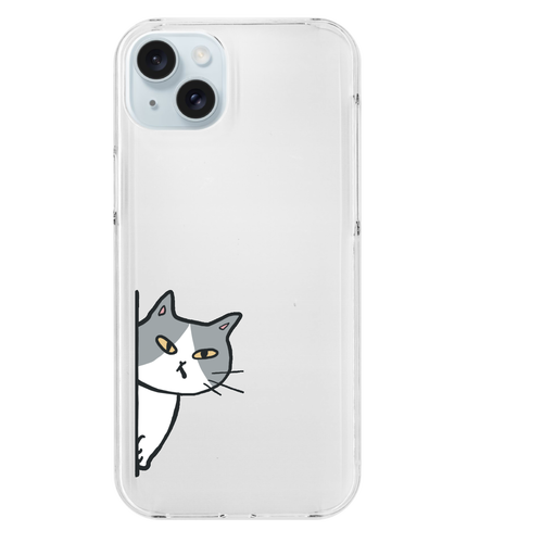 のぞき見ねこ iPhone15 Plus (透明) (ハードケース)