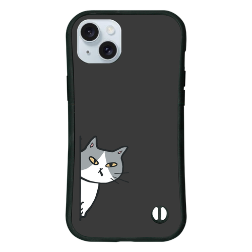 のぞき見ねこ iPhone15 Plus 耐衝撃吸収グリップケース