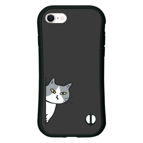 のぞき見ねこ iPhone7/8/SE2/SE3 耐衝撃吸収グリップケース