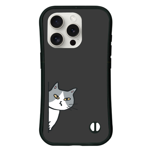 のぞき見ねこ iPhone15 Pro 耐衝撃吸収グリップケース