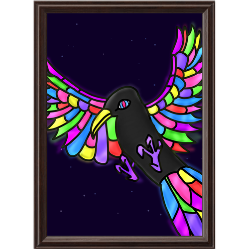 孤高の鴉　ステンドグラス アートデザインパネル (A4 光沢紙)