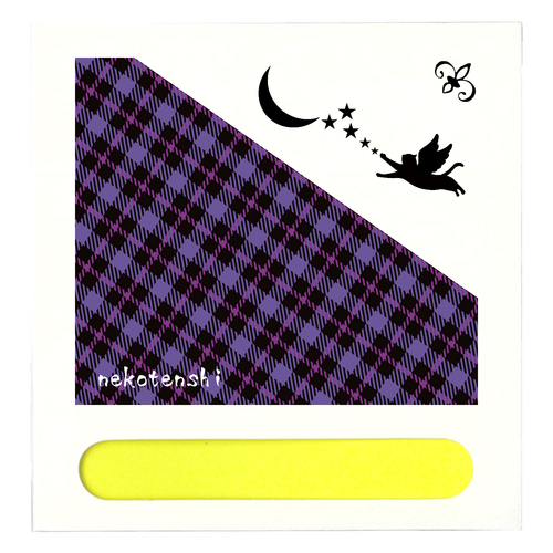 猫天使なかわいいいふせん（チェック柄・紫） ポケット付箋セット(M)