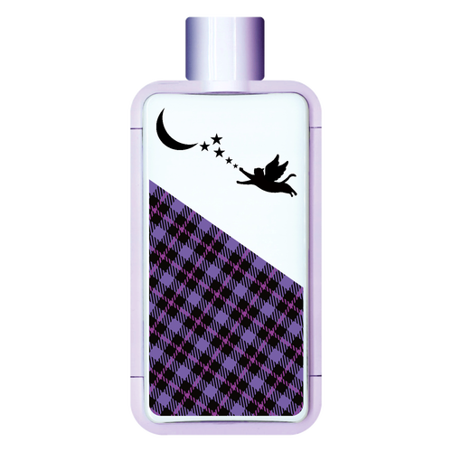 天使な猫と月（チェック柄・パープル）おでかけ・オフィスの水分補給 フレームスクエアボトル