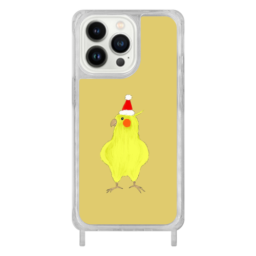 オカメインコのクリスマス iPhone 13 Pro用リング型 ストラップホール付き クリアケース