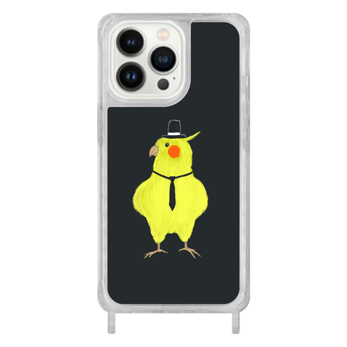 スパイみたいなオカメインコ iPhone 13 Pro用リング型 ストラップホール付き クリアケース