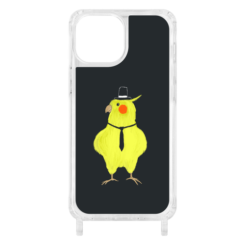 スパイみたいなオカメインコ iPhone 13 mini用リング型 ストラップホール付き クリアケース