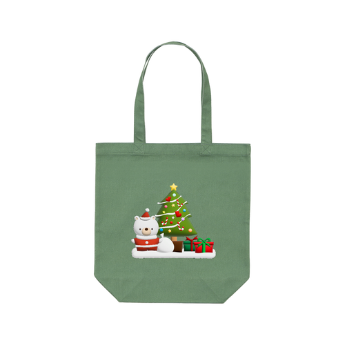 クマちゃんサンタ！プックリイラスト・クリスマス レギュラーキャンバストートバッグ(M) (フルカラー転写プリント)
