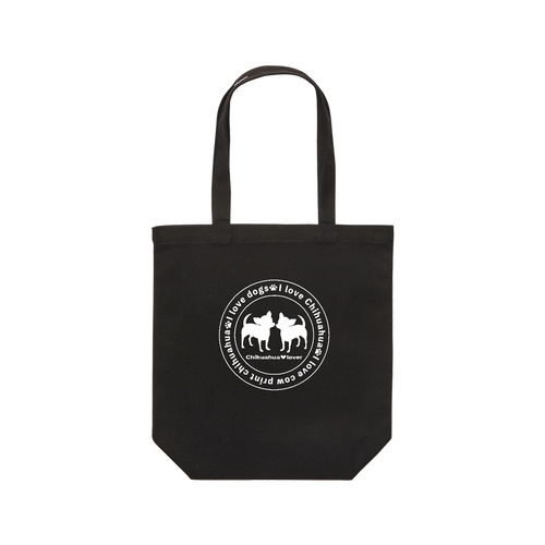 チワワシルエット白〇 レギュラーキャンバストートバッグ(M) (フルカラー転写プリント)