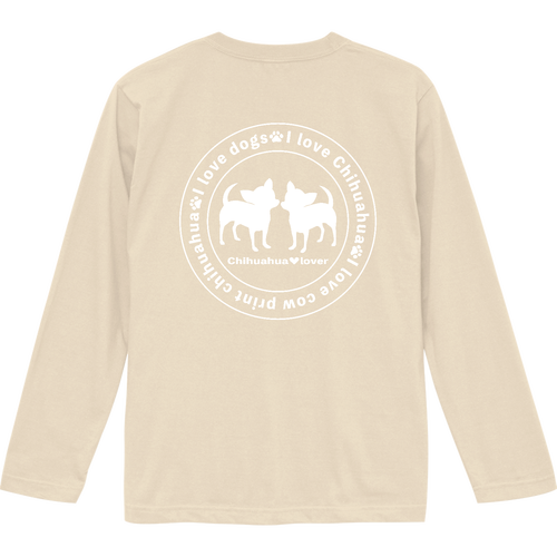 チワワシルエット白〇背面プリント ロングスリーブTシャツ