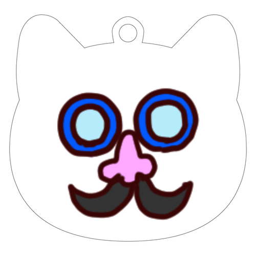 首のない猫(ひげ眼鏡)の顔だけキーホルダー【白】｜ゆるキャラで日々に